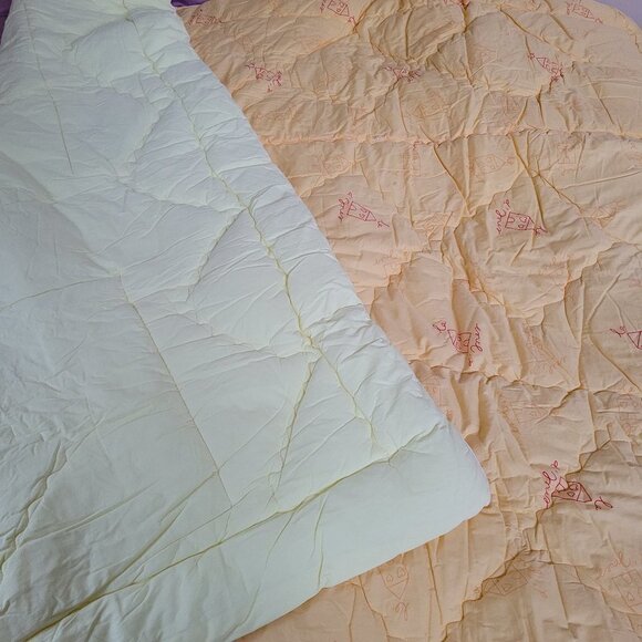 Full Size Pillow Case & Quilted Comforter Blanket House Color Block Yellow Ivory - Picture 9 of 16